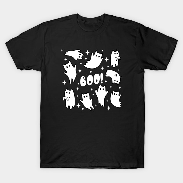 Boo Halloween Cat Ghosts T-Shirt by uncommontee